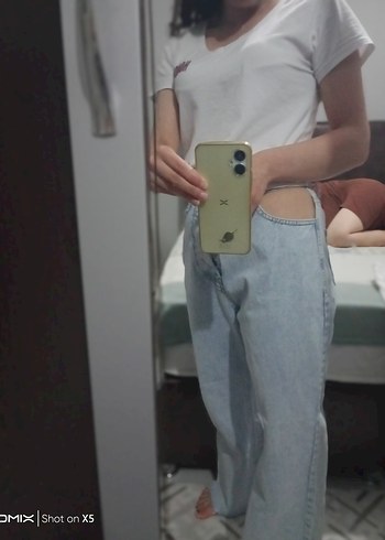 xs Beden Düğmeli Bol Kesim Midi Kot Pantolon