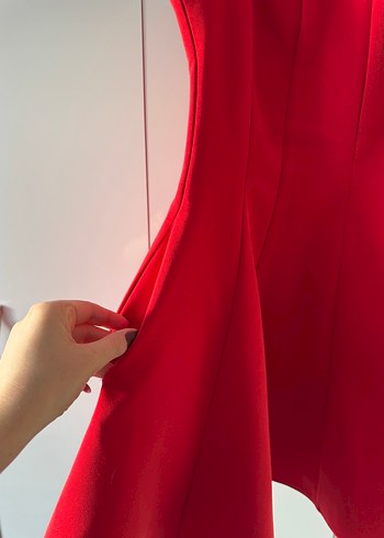 Parlak Kırmızı Mini Drapeli Elbise - Görsel 6