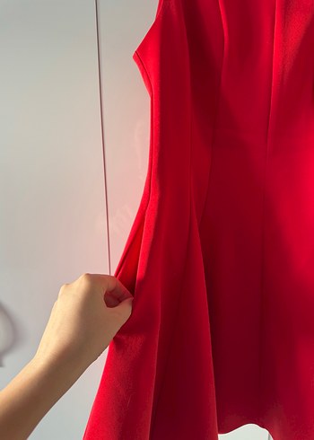 Parlak Kırmızı Mini Drapeli Elbise - Görsel 5