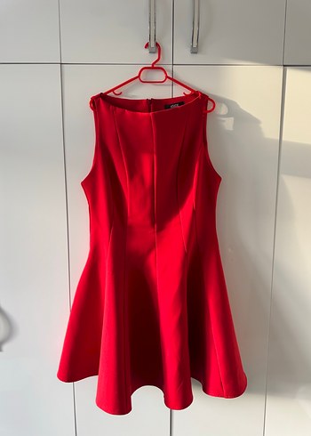 Parlak Kırmızı Mini Drapeli Elbise - Görsel 3
