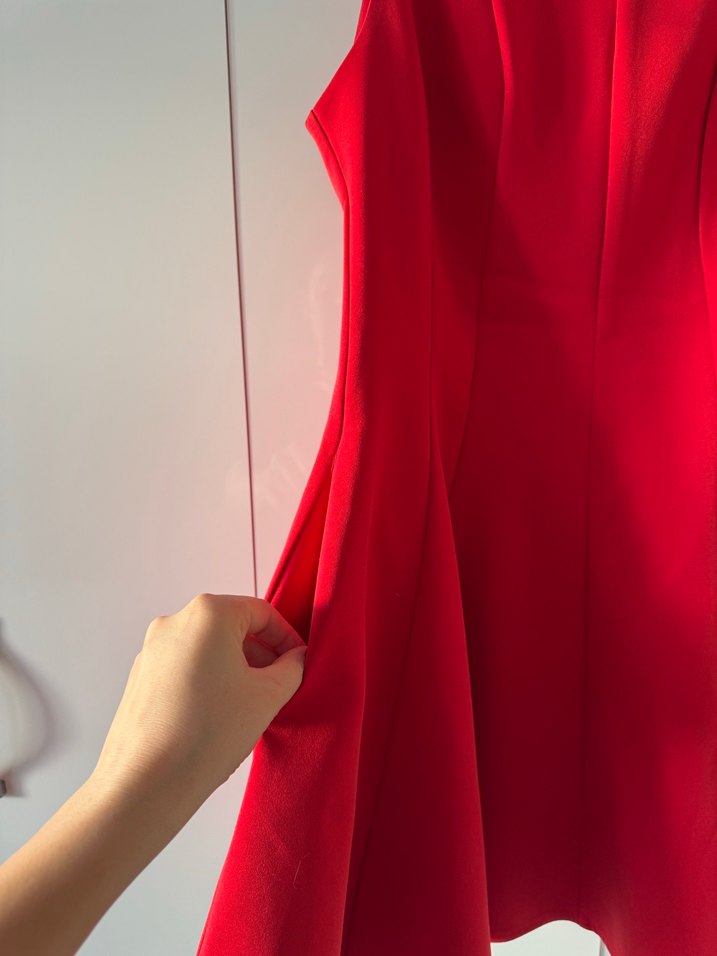 Parlak Kırmızı Mini Drapeli Elbise - Görsel 5