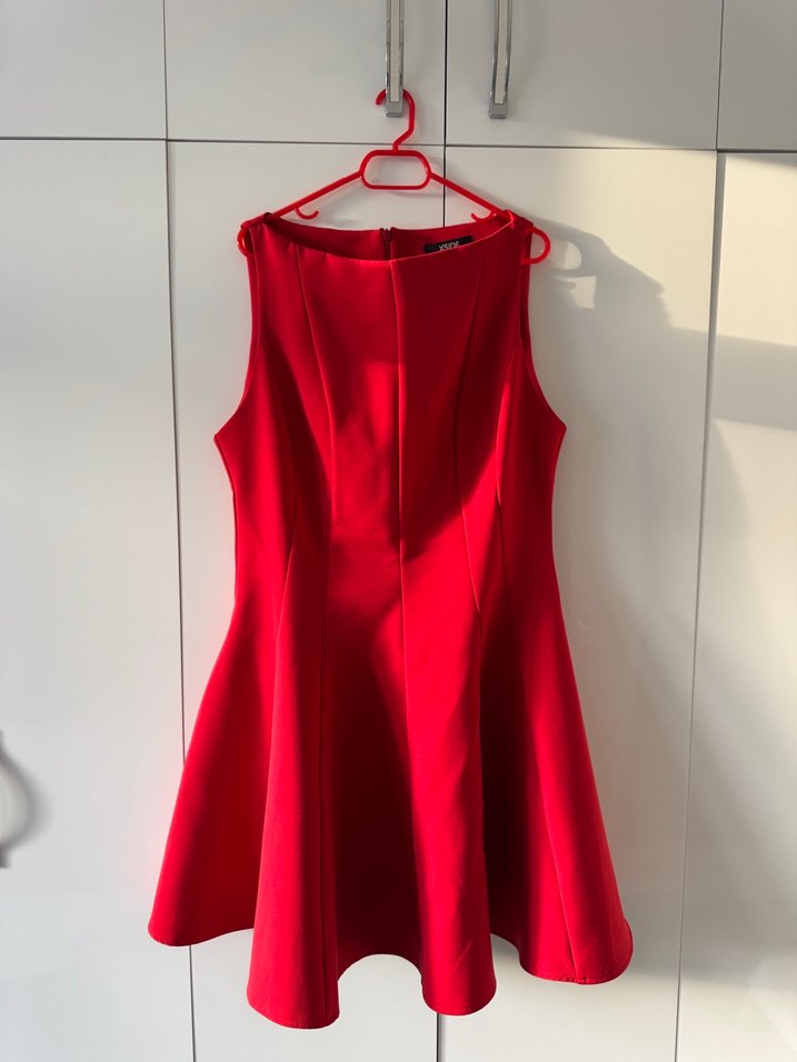 Parlak Kırmızı Mini Drapeli Elbise - Görsel 2