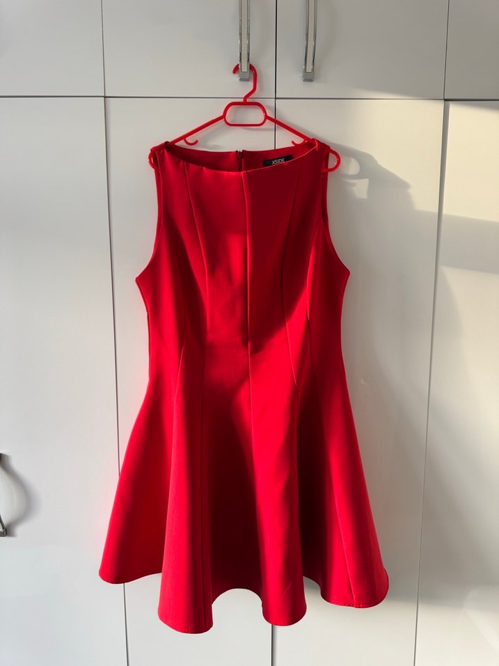 Parlak Kırmızı Mini Drapeli Elbise - Görsel 3