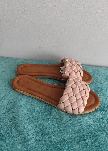 Diğer Pembe Örgü Detaylı Bohem Kadın Terlik