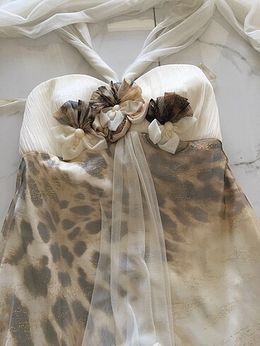 Leopar desenli strablez abiye