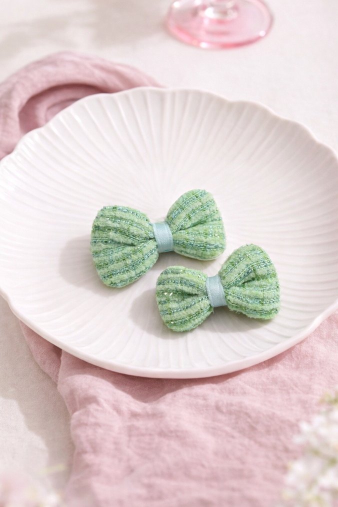 Pastel Renkli Nakışlı Bebek Fiyonk Toka Seti - Görsel 3