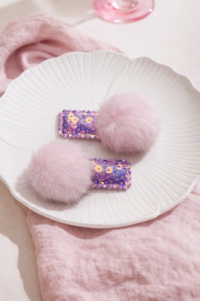 Pembe Kürklü Nakışlı Çocuk Toka Seti - Görsel 4