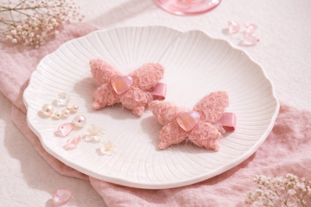 Mor Nakışlı Kelebek Çocuk Toka - Görsel 4