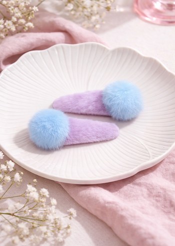 Çok Renkli Peluş Ponponlu Çocuk Toka Seti - Görsel 7