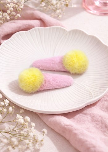 Çok Renkli Peluş Ponponlu Çocuk Toka Seti - Görsel 2