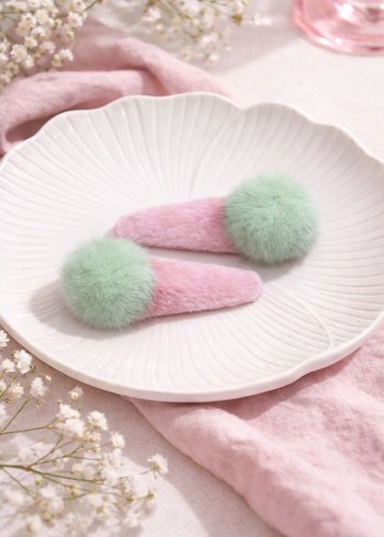 Çok Renkli Peluş Ponponlu Çocuk Toka Seti - Görsel 3