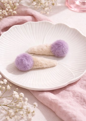 Çok Renkli Peluş Ponponlu Çocuk Toka Seti - Görsel 11