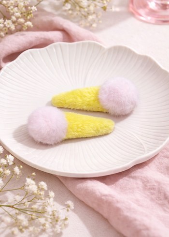 Çok Renkli Peluş Ponponlu Çocuk Toka Seti - Görsel 8