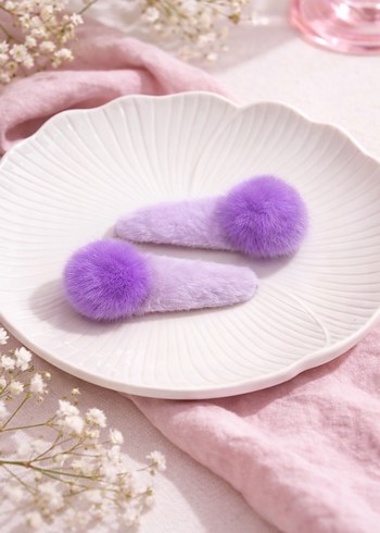 Çok Renkli Peluş Ponponlu Çocuk Toka Seti - Görsel 6