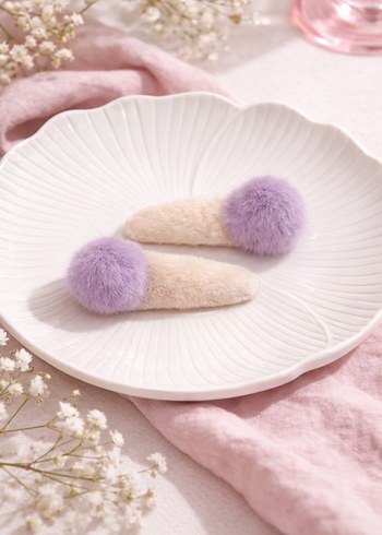 Çok Renkli Peluş Ponponlu Çocuk Toka Seti - Görsel 10