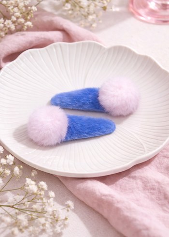 Çok Renkli Peluş Ponponlu Çocuk Toka Seti - Görsel 4