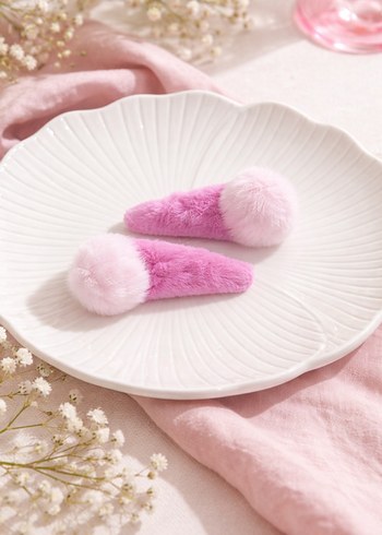 Çok Renkli Peluş Ponponlu Çocuk Toka Seti - Görsel 12