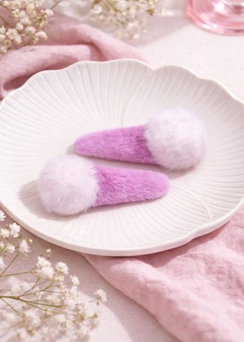 Çok Renkli Peluş Ponponlu Çocuk Toka Seti - Görsel 5