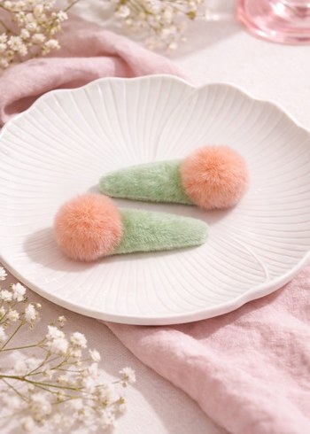 Çok Renkli Peluş Ponponlu Çocuk Toka Seti - Görsel 9