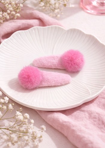 Çok Renkli Peluş Ponponlu Çocuk Toka Seti - Görsel 13