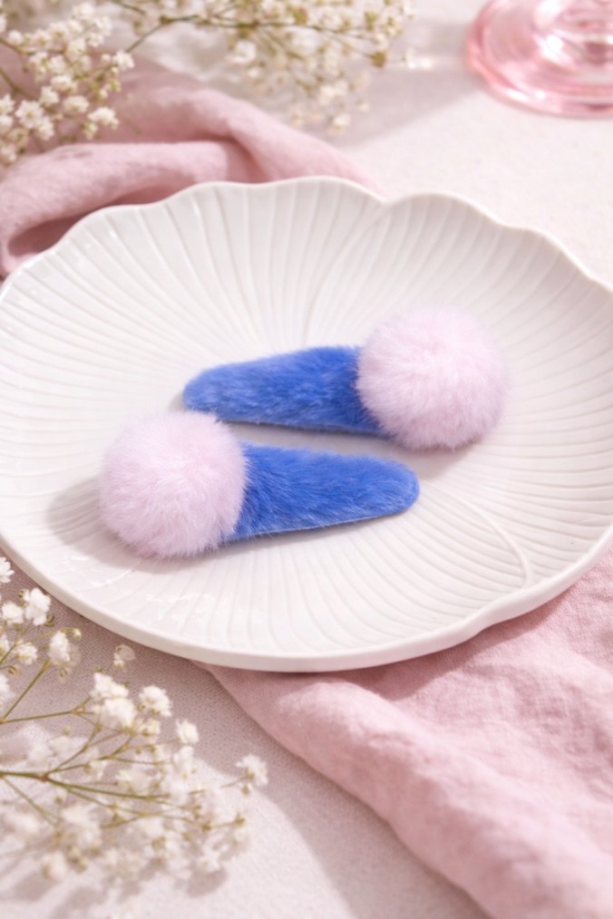 Çok Renkli Peluş Ponponlu Çocuk Toka Seti - Görsel 4