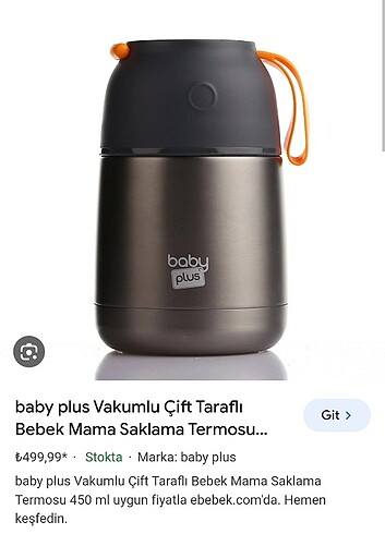 baby plus Vakumlu Çift Taraflı Bebek Mama Saklama Termosu 450 ml