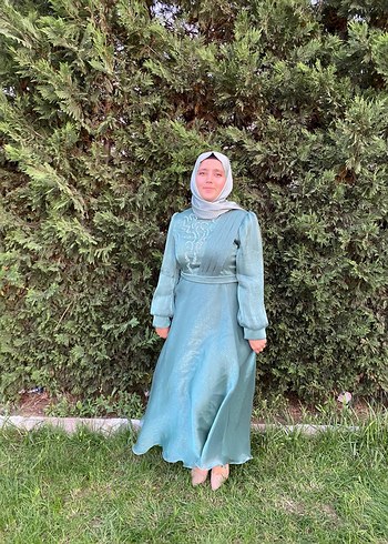 Bohem Tarzda Uzun Turkuaz Bağlama Desenli Elbise