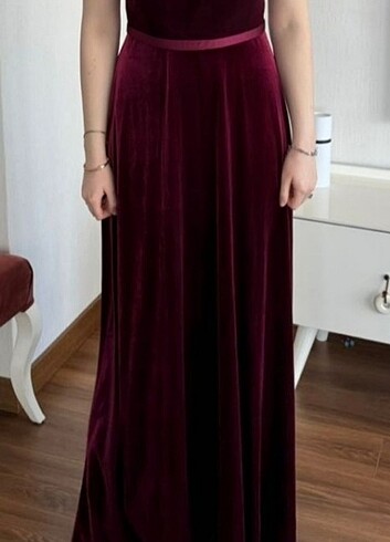 l Beden bordo Renk Kadife uzun elbise