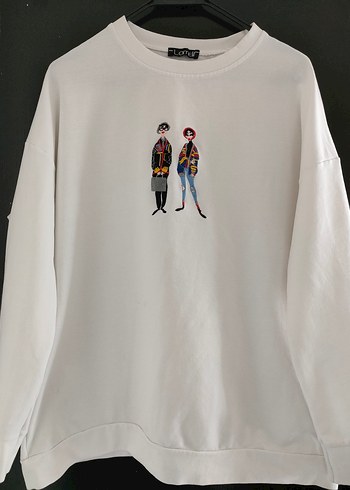 Baskılı Beyaz Kadın Sweatshirt