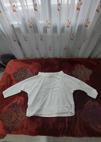 Kadın Beyaz Pamuklu Salaş Sweatshirt