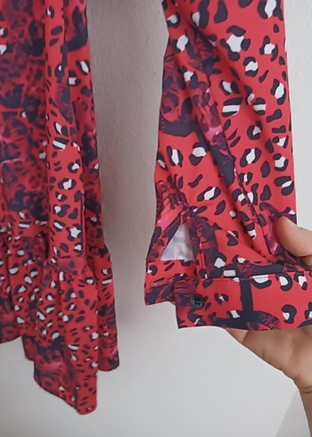 Trendyol & Milla Kırmızı leopar Desenli Uzun Kollu kısa elbise