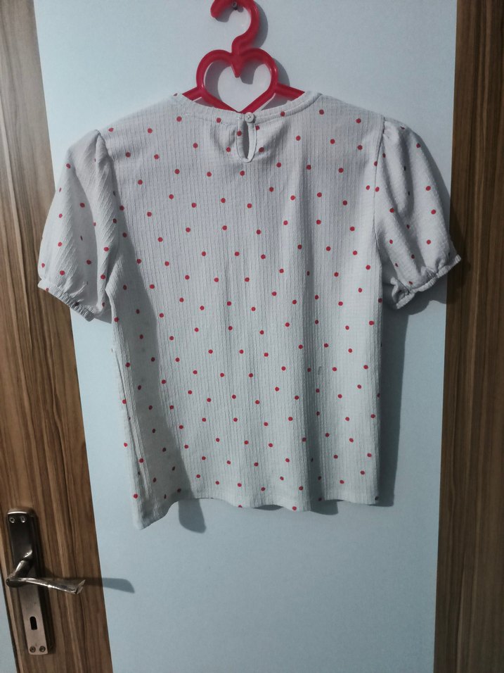 Kız Çocuk Beyaz Puantiyeli Kısa Kollu Tişört - Görsel 2