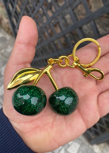 Parlak Yeşil Simli Kiraz Anahtarlık - Görsel 3