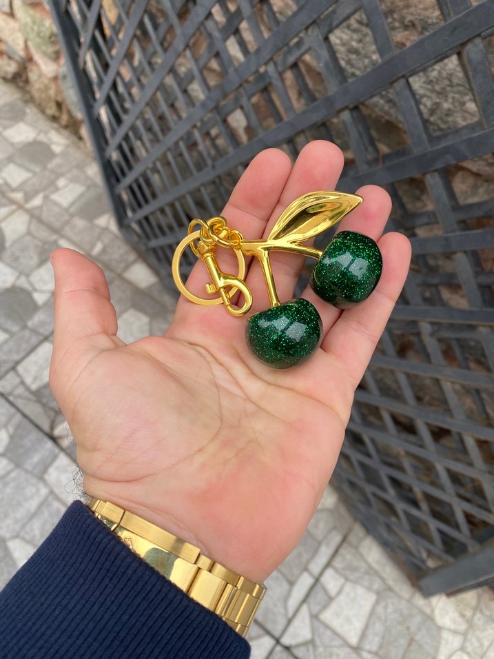 Parlak Yeşil Simli Kiraz Anahtarlık - Görsel 2