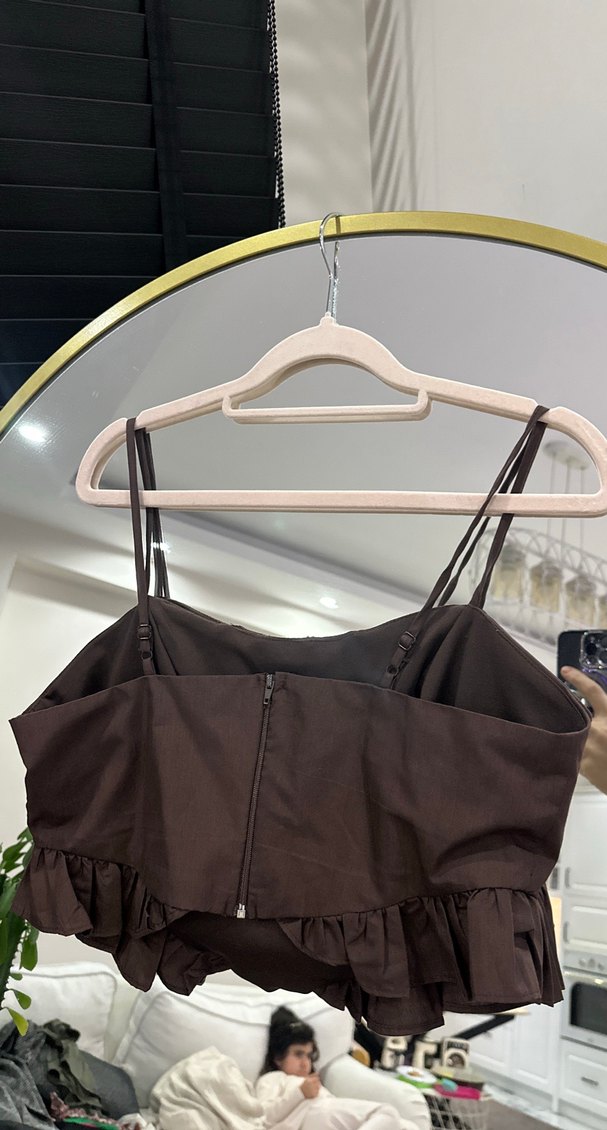 Kahverengi Keten Straplez Büstiyer - Görsel 4