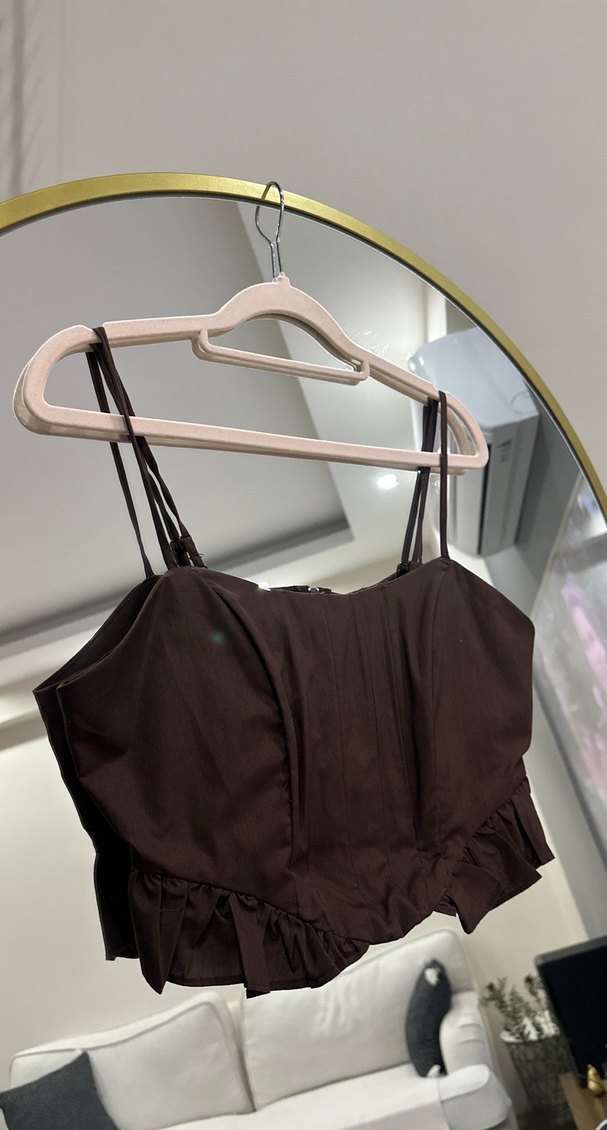 Kahverengi Keten Straplez Büstiyer - Görsel 3