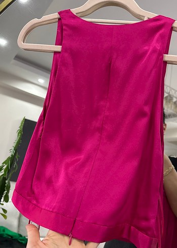 Pembe Degaje Yaka Saten Bluz - Görsel 4