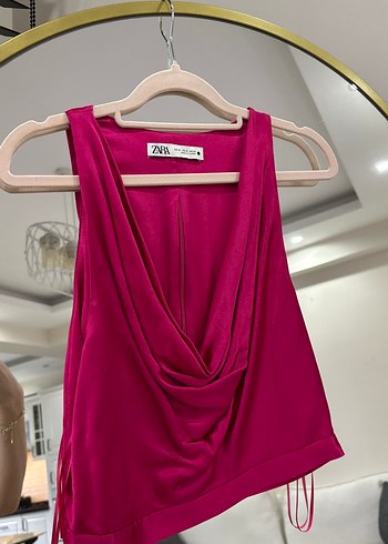 Pembe Degaje Yaka Saten Bluz - Görsel 2