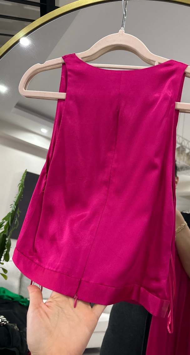 Pembe Degaje Yaka Saten Bluz - Görsel 4