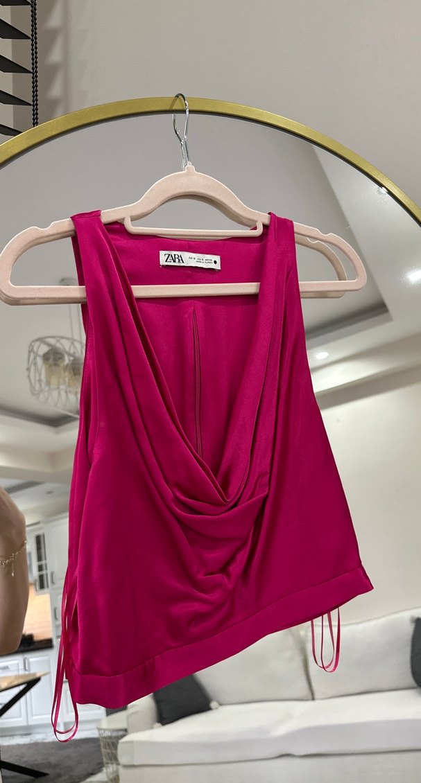 Pembe Degaje Yaka Saten Bluz - Görsel 2