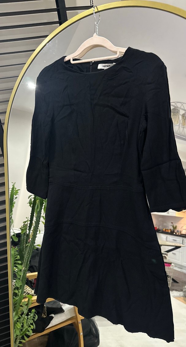 Uzun Kollu Siyah Mini Elbise - Görsel 2