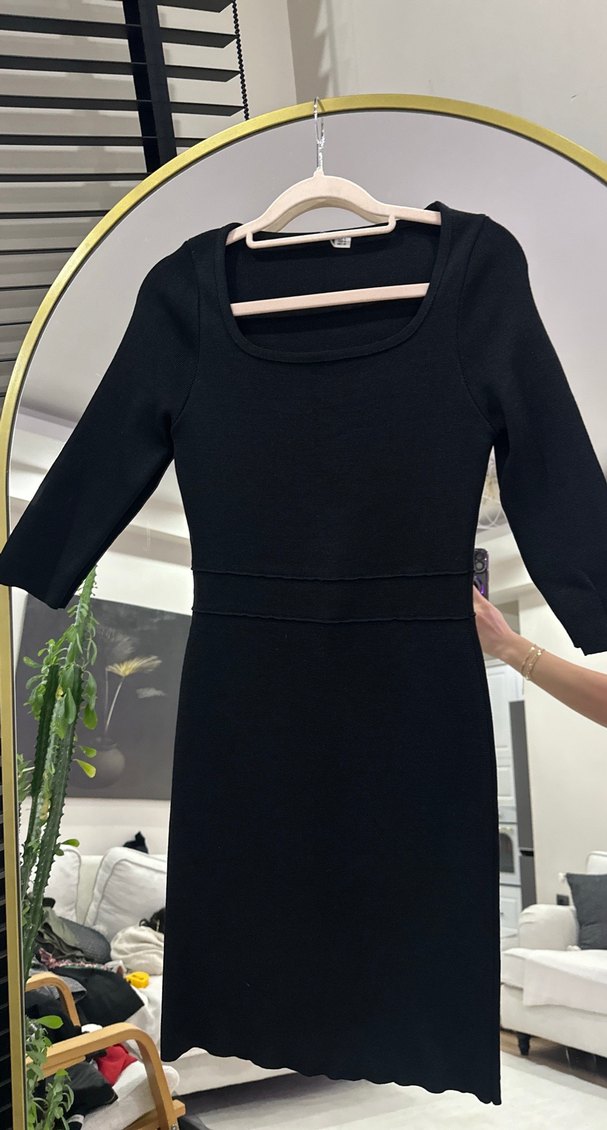 Siyah Kadın Midi Triko Elbise - Görsel 3