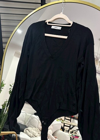 Siyah V Yaka Kadın merserize Bluz - Görsel 4