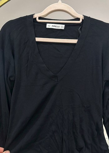 Siyah V Yaka Kadın merserize Bluz - Görsel 2