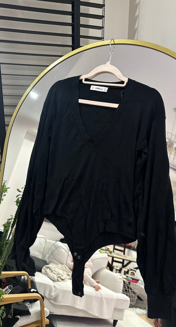 Siyah V Yaka Kadın merserize Bluz - Görsel 4