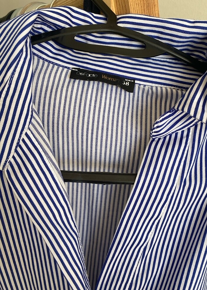 Dikey çizgili midi boy belden lastikli elbise - Görsel 5