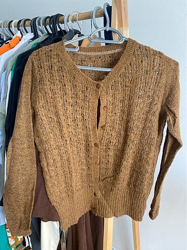 Kahverengi koton triko hırka - Görsel 2