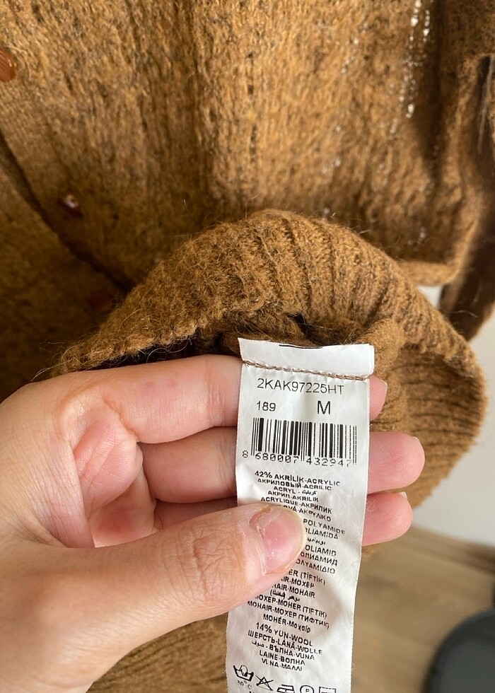 Kahverengi koton triko hırka - Görsel 3