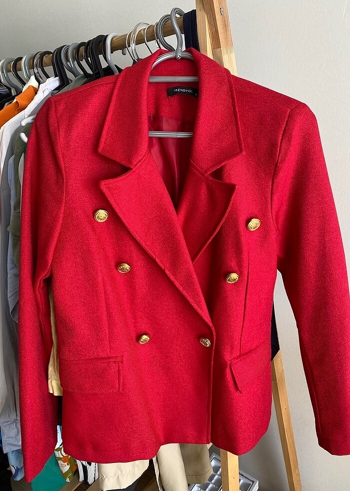 Kırmızı gold düğme detaylı kruvaze blazer ceket - Görsel 3