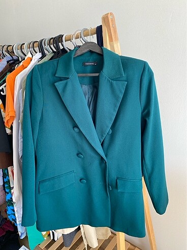 Yeşil kruvaze blazer ceket